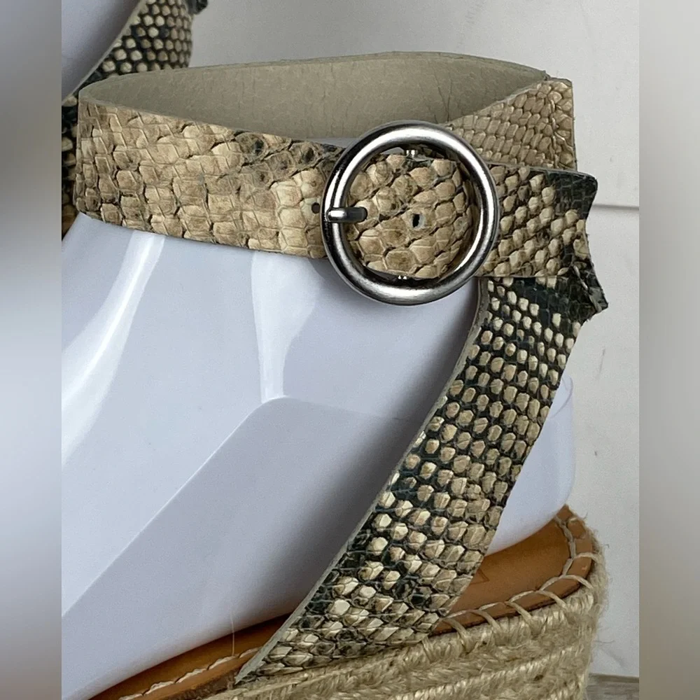 Dolce Vita Lesly espadrille wedge sandal beige snakeskin-print ankle strap Sz 10